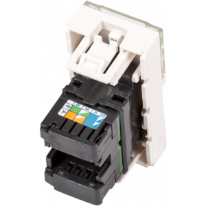22.5x45 Mosaic insert, RJ-45 UTP, category 6, with shutter and enlarged label field, white